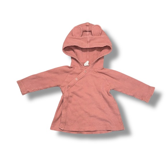 kate quinn Other - Kate Quinn Baby Girl Waffle Knit Bear Ears Hooded Wrap Top 18 24 Months Pink